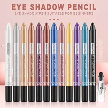 Sitovely 12 Pcs Matte Eyeshadow Stick Set with Sharpener Cap, Long Lasting Pearly Sparkle Glitter Eyeshadow Pencil Shimmer Metallic Eye Shadow Makeup (A, M)