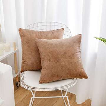 famibay Pack of 2 Faux Leather Pillow Covers Modern Decorative Square Luxury Cushion Case Durable Throw Pillow Cover Shell for Couch Sofa Bed Living Room 18x18 Inch Brown