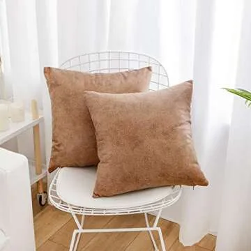 famibay Pack of 2 Faux Leather Pillow Covers Modern Decorative Square Luxury Cushion Case Durable Throw Pillow Cover Shell for Couch Sofa Bed Living Room 18x18 Inch Brown