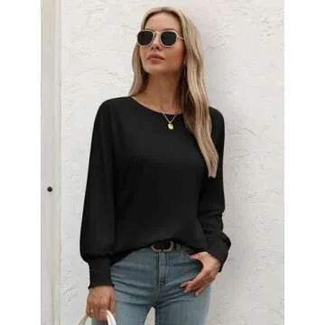 ATHMILE Long Sleeve Shirts for Women Tops Business Blouses Dressy Casual Spring Fashion 2025 Outfits Trendy Tops Loose Clothing Shirts Basic Tee Black T Shirts for Women