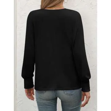 ATHMILE Long Sleeve Shirts for Women Tops Business Blouses Dressy Casual Spring Fashion 2025 Outfits Trendy Tops Loose Clothing Shirts Basic Tee Black T Shirts for Women