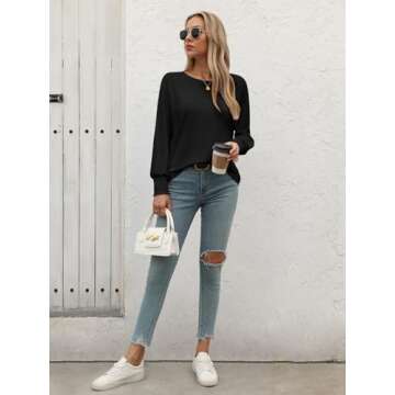 ATHMILE Long Sleeve Shirts for Women Tops Business Blouses Dressy Casual Spring Fashion 2025 Outfits Trendy Tops Loose Clothing Shirts Basic Tee Black T Shirts for Women