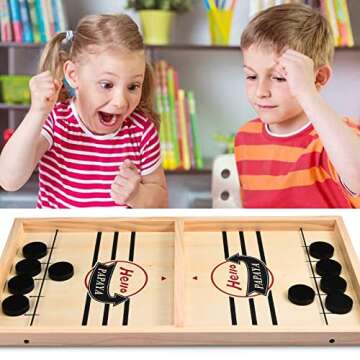 HELLO PAPAYA Fast Sling Puck Game,Wooden Hockey Game,Desktop Battle Sling Hockey Table Game,Adults or Kids Slingshot Board Game Parent-Child Interaction Toys