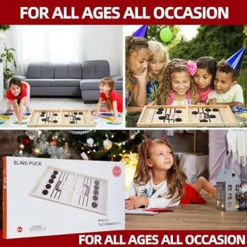 HELLO PAPAYA Fast Sling Puck Game,Wooden Hockey Game,Desktop Battle Sling Hockey Table Game,Adults or Kids Slingshot Board Game Parent-Child Interaction Toys