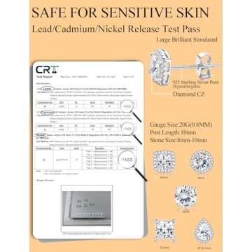 FASACCO 925 Sterling Silver Stud Earrings Large CZ Stud Earrings Fake Diamond Stud Earrings Silver Studs Set Cubic Zirconia Stud Earrings