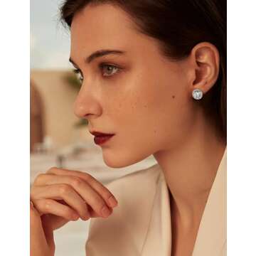 FASACCO 925 Sterling Silver Stud Earrings Large CZ Stud Earrings Fake Diamond Stud Earrings Silver Studs Set Cubic Zirconia Stud Earrings