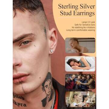 FASACCO 925 Sterling Silver Stud Earrings Large CZ Stud Earrings Fake Diamond Stud Earrings Silver Studs Set Cubic Zirconia Stud Earrings
