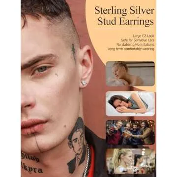 FASACCO 925 Sterling Silver Stud Earrings Large CZ Stud Earrings Fake Diamond Stud Earrings Silver Studs Set Cubic Zirconia Stud Earrings