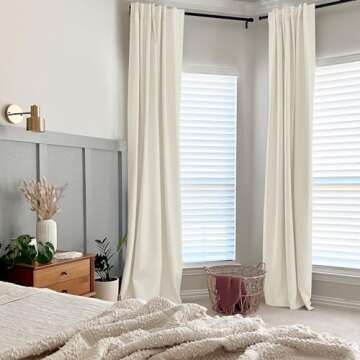 INOVADAY 100% Blackout Curtains for Bedroom, Thermal Black Out Curtains, Back Tab/Rod Pocket Linen Blackout Drapes, Room Darkening Drapes for Living Room, 52''W x 108''L, Cream
