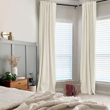 INOVADAY 100% Blackout Curtains for Bedroom, Thermal Black Out Curtains, Back Tab/Rod Pocket Linen Blackout Drapes, Room Darkening Drapes for Living Room, 52''W x 108''L, Cream