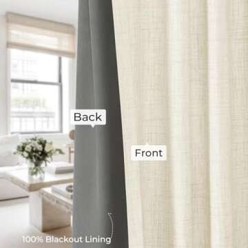 INOVADAY 100% Blackout Curtains for Bedroom, Thermal Black Out Curtains, Back Tab/Rod Pocket Linen Blackout Drapes, Room Darkening Drapes for Living Room, 52''W x 108''L, Cream