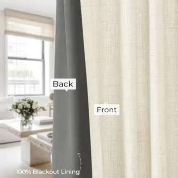INOVADAY 100% Blackout Curtains for Bedroom, Thermal Black Out Curtains, Back Tab/Rod Pocket Linen Blackout Drapes, Room Darkening Drapes for Living Room, 52''W x 108''L, Cream