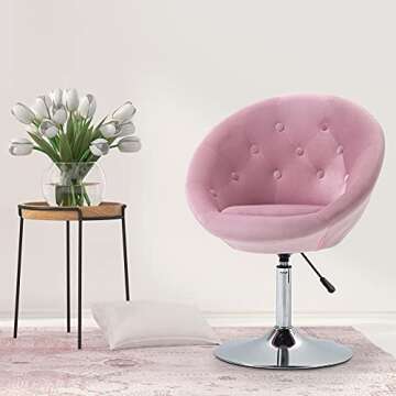 HOMCOM Modern Makeup Vanity Chair Round Tufted Swivel Accent Chair with Chrome Frame Height Adjustab...