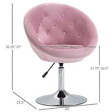 HOMCOM Modern Makeup Vanity Chair Round Tufted Swivel Accent Chair with Chrome Frame Height Adjustable for Living Room, Bedroom Pink
