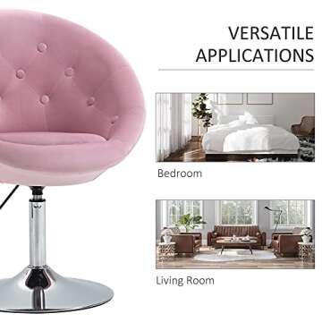 HOMCOM Modern Makeup Vanity Chair Round Tufted Swivel Accent Chair with Chrome Frame Height Adjustable for Living Room, Bedroom Pink