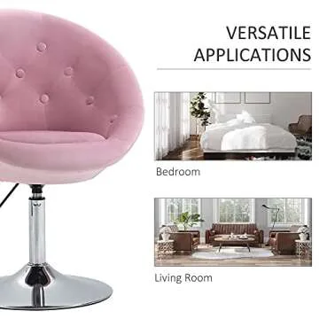 HOMCOM Modern Makeup Vanity Chair Round Tufted Swivel Accent Chair with Chrome Frame Height Adjustable for Living Room, Bedroom Pink
