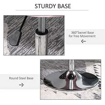 HOMCOM Modern Makeup Vanity Chair Round Tufted Swivel Accent Chair with Chrome Frame Height Adjustable for Living Room, Bedroom Pink