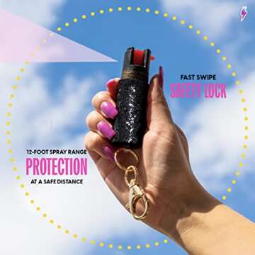 BLINGSTING Pepper Spray, Mini Stun Gun, & Alarm 3-in-1 Safety Kit - Professional Grade, Maximum Strength, High Voltage, Rechargeable Self-Defense for Women, Black Soft Touch