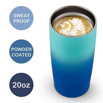 CIVAGO 20oz Insulated Stainless Steel Tumbler, Coffee Tumbler with Lid and Straw, Double Wall Vacuum Travel Coffee Mug, Powder Coated Leak-Proof Tumbler Cup for Home Office Travel (Blue Waves,1)