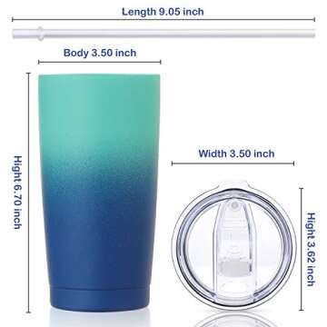 CIVAGO 20oz Insulated Stainless Steel Tumbler, Coffee Tumbler with Lid and Straw, Double Wall Vacuum Travel Coffee Mug, Powder Coated Leak-Proof Tumbler Cup for Home Office Travel (Blue Waves,1)