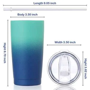 CIVAGO 20oz Insulated Stainless Steel Tumbler, Coffee Tumbler with Lid and Straw, Double Wall Vacuum Travel Coffee Mug, Powder Coated Leak-Proof Tumbler Cup for Home Office Travel (Blue Waves,1)