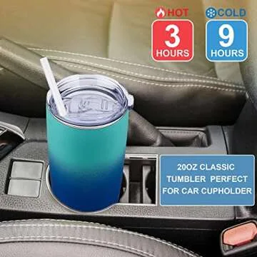 CIVAGO 20oz Insulated Stainless Steel Tumbler, Coffee Tumbler with Lid and Straw, Double Wall Vacuum Travel Coffee Mug, Powder Coated Leak-Proof Tumbler Cup for Home Office Travel (Blue Waves,1)