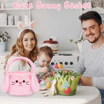 JIZWPOOM Easter Basket - Adorable Plush Bunny Design