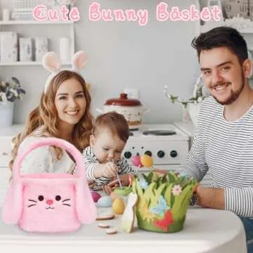 JIZWPOOM Easter Basket - Adorable Plush Bunny Design