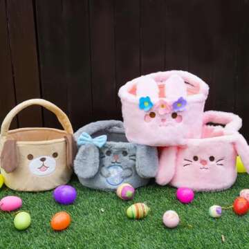 JIZWPOOM Easter Basket - Adorable Plush Bunny Design