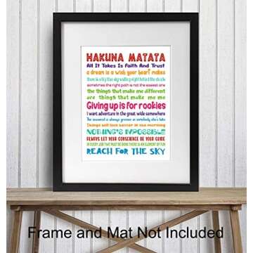 Quotes Wall Decor - Hakuna Matata - Inspirational Gifts for Women, Men, Kids, World Fans - Motivational Wall Art - Decorations - 8x10 print Unframed