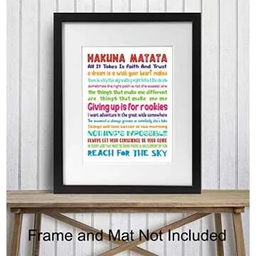 Quotes Wall Decor - Hakuna Matata - Inspirational Gifts for Women, Men, Kids, World Fans - Motivational Wall Art - Decorations - 8x10 print Unframed