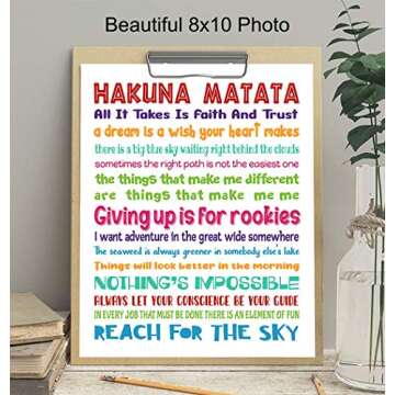 Quotes Wall Decor - Hakuna Matata - Inspirational Gifts for Women, Men, Kids, World Fans - Motivational Wall Art - Decorations - 8x10 print Unframed