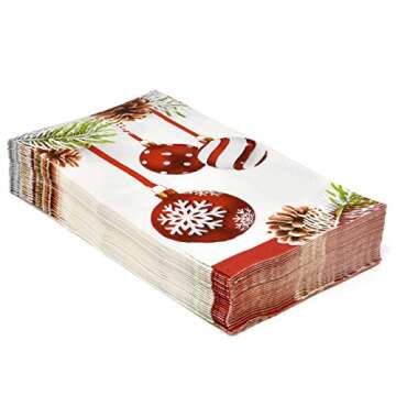Gift Boutique 100 Christmas Ornament Guest Napkins Disposable Paper Decorative Elegant Xmas Dinner Hand Napkin For Home Kitchen Bathroom Wedding Holiday Decor