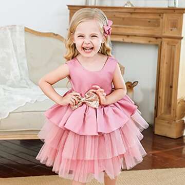 NNJXD Baby Girl Princess Dress Bowknot Sequins Dresse Pageant Wedding Tutu Gown Size (100) 3-4 Years 730 Pink