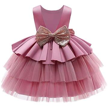 NNJXD Baby Girl Princess Dress Bowknot Sequins Dresse Pageant Wedding Tutu Gown Size (100) 3-4 Years 730 Pink