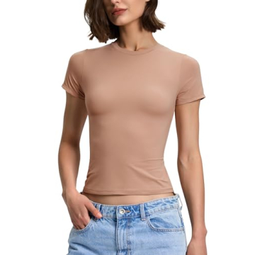 PrettyGuide Women's Crew Neck Short Sleeve Tight Shirt Tops Double Lined Slim Fit T Shirts Basic Tee...