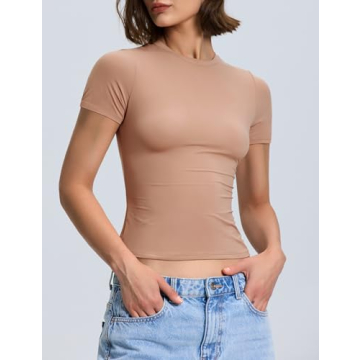 PrettyGuide Women's Crew Neck Double Lined Tight Shirt