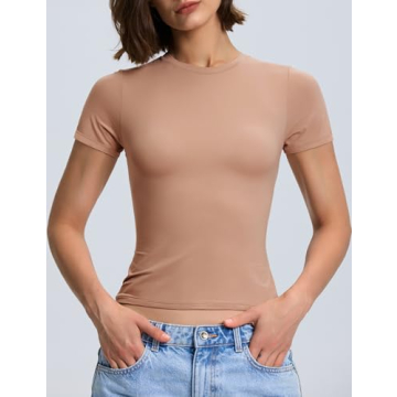 PrettyGuide Women's Crew Neck Double Lined Tight Shirt