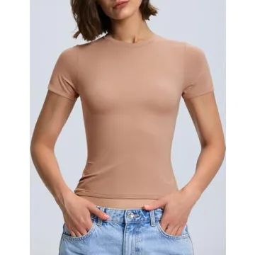 PrettyGuide Women's Crew Neck Double Lined Tight Shirt