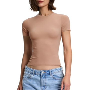 PrettyGuide Women's Crew Neck Double Lined Tight Shirt