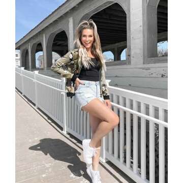 ECOWISH Women's Casual Floral Zip Up Inspired Bomber Jacket Leopard Coat Stand Collar Lightweight Short Outwear Tops 333 Army Green Large