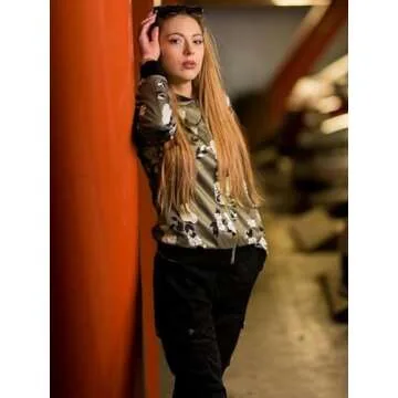 ECOWISH Women's Casual Floral Zip Up Inspired Bomber Jacket Leopard Coat Stand Collar Lightweight Short Outwear Tops 333 Army Green Large