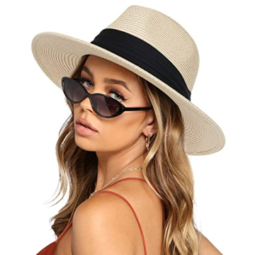 FURTALK Unisex Wide Brim Straw Panama Hat for Summer
