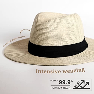 FURTALK Unisex Wide Brim Straw Panama Hat for Summer