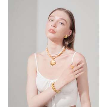 INNERDIVA Gold Seashell Earrings for Women Beach Earrings Boho Earrings Ocean Earrings Jewelry Present