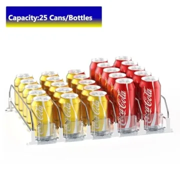 AMLLLC Drink Dispenser for Fridge,Automatic Pusher Glide Soda Can Dispenser for Refrigerator and Adjustable Width - Storage 25 Cans