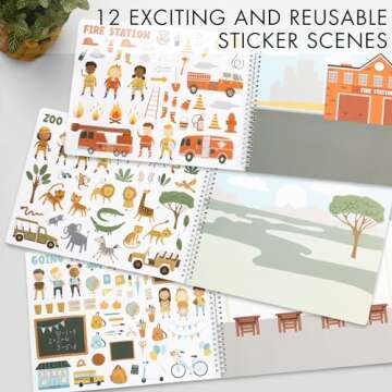 Fun Sticker Book for Toddlers 2-4 Years - Perfect Kids Activity Book with 500+ Beautiful Stickers & 12 Reusable Themes for Entertaining Boys & Girls 4-8 While Traveling - Incl. Coloring Pages