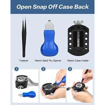 Vastar Watch Repair Kit, Watch Battery Replacement Kit with Watch Repair Screwdriver, Watch Wrench Back Remover, Watch Case Opener, Watch Back Remover Holder for Watch Battery Replacement etc
