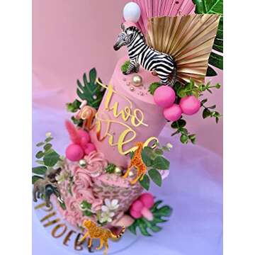 JeVenis Pink Jungle Animals Cake Decoration Pink Wild One Party Supplies Girl Jungle Safari Cake Decoration Two Wild Cake Topper Baby Shower Birthday Decoration
