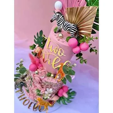JeVenis Pink Jungle Animals Cake Decoration Pink Wild One Party Supplies Girl Jungle Safari Cake Decoration Two Wild Cake Topper Baby Shower Birthday Decoration